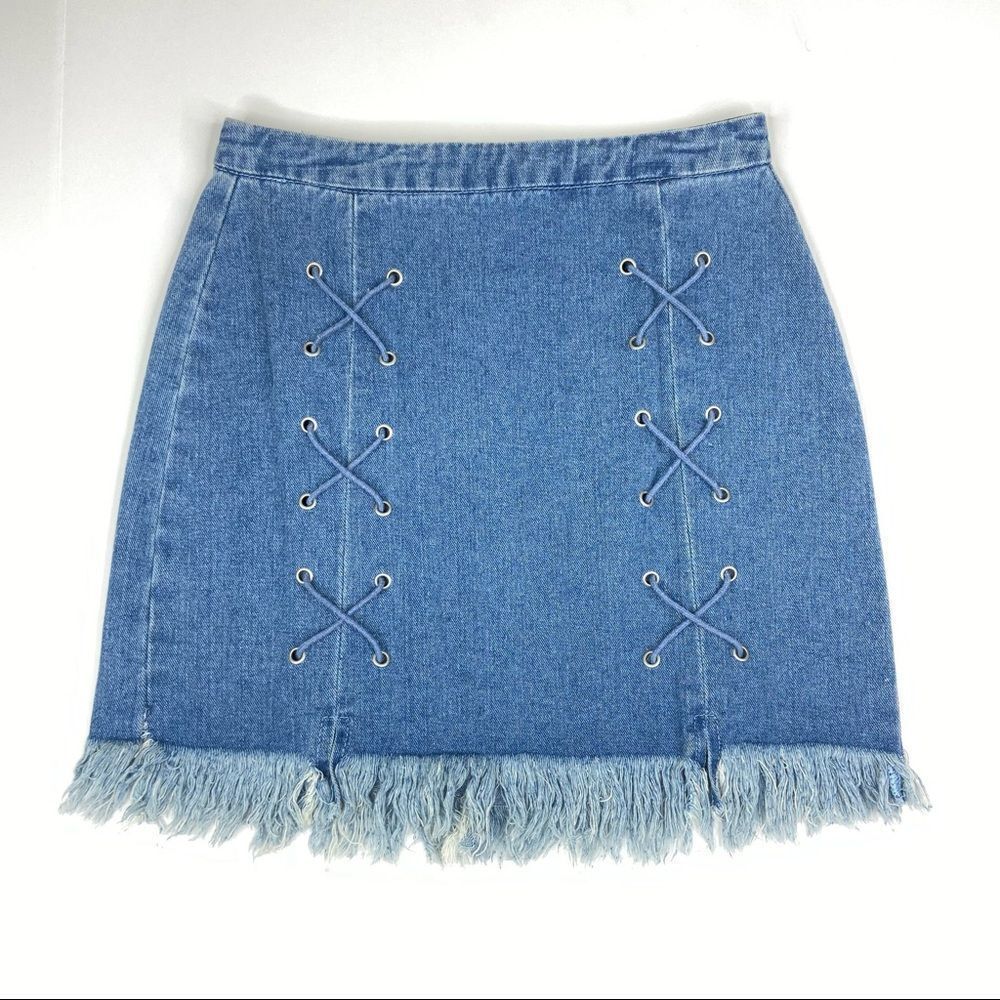 Hayden Los Angeles Lace Front Denim Skirt Size Small